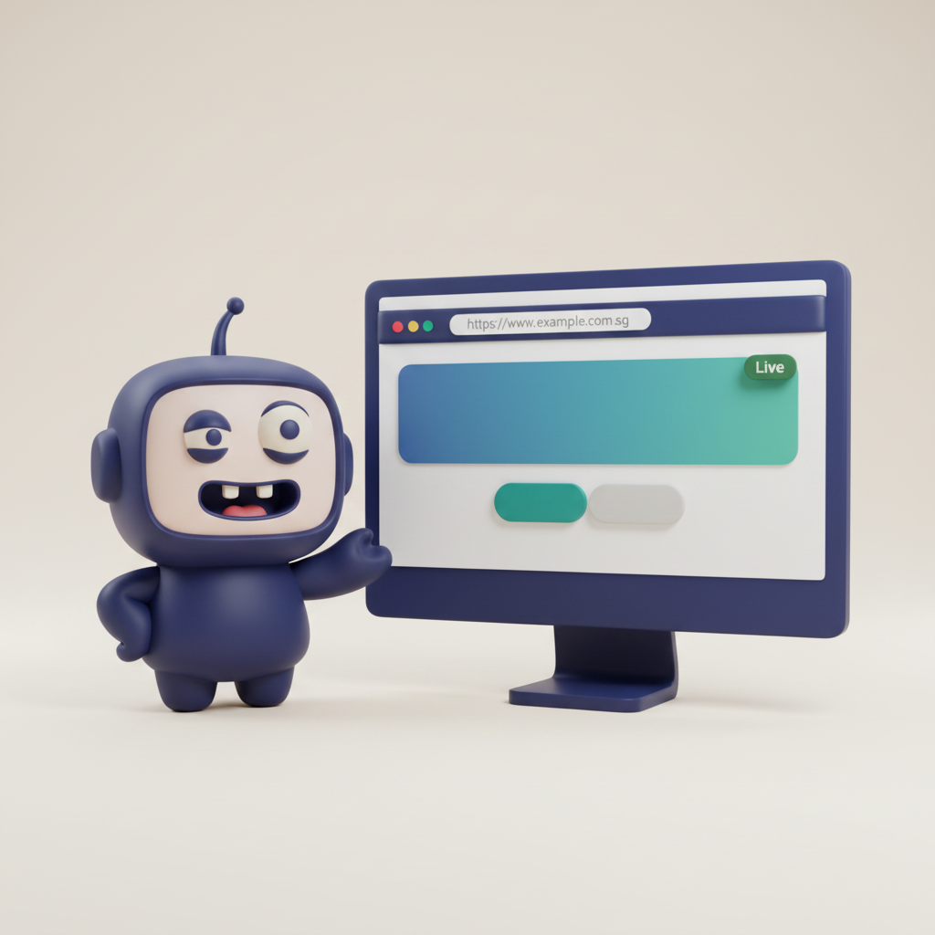 A minion presenting a finished website